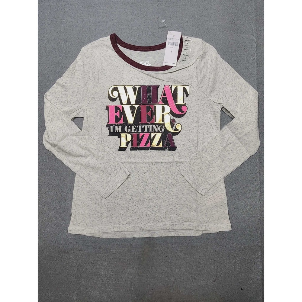 Justice Girls Size 6 Whatever I'm Getting Pizza Graphic Long Sleeve Tee NWT